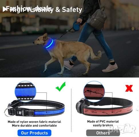 LED нашийник за куче разходка през нощта безопасност USB акумулаторен, снимка 7 - За кучета - 33633425