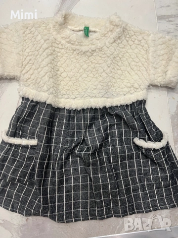 Benetton детска рокля+пухено елече 2г, снимка 3 - Бебешки рокли - 49291032