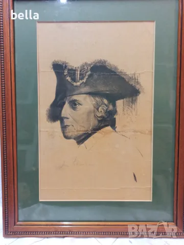 Стара  картина на Фредерик Велики, подписана , немски художник импресионист и илюстратор подписана  , снимка 2 - Антикварни и старинни предмети - 49855570