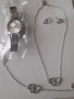 Комплект фосфорен часовник с колие,обеци и гривна на сърца, снимка 1 - Бижутерийни комплекти - 44010993