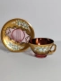 Чаша за чай от бохемски розов кристал с пищна позлата и флорални мотиви. , снимка 1
