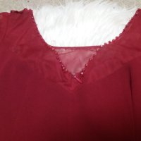 РАЗКОШНА! ВПЕЧАТЛЯВАЩА! УНИКАЛНА червена рокля по тялото с тюл, дантела и камъчета по нея, снимка 10 - Рокли - 42999178