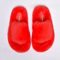Дамски зимни чехли с пух в червено , снимка 9 - Пантофи - 35490324