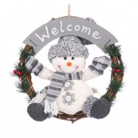 Коледен декоративен дървен венец, Снежен човек, сив , снимка 1 - Декорация за дома - 34740480