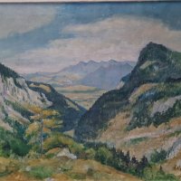 Стар Алпийски пейзаж на худ. Eugen Nell от 1951 г., снимка 6 - Антикварни и старинни предмети - 44003465