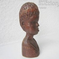Момче глава Дърворезба малка пластика статуетка бюст фигура, снимка 1 - Статуетки - 28880564