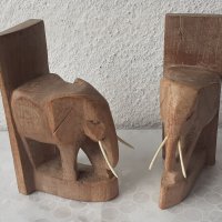 Дървен слон, 2 бр, фигура пластика дърво, слонове,  дърворезба подпирачка за книги букенд, bookend, снимка 2 - Статуетки - 43449780
