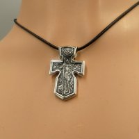 Двулицев сребърен кръст с Архангел Михаил и Христос, снимка 7 - Колиета, медальони, синджири - 38218531