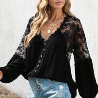 Ефектна дамска блуза в черно, снимка 3 - Блузи с дълъг ръкав и пуловери - 43259178