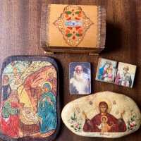 Лот Християнски украшения, кутия пирография, Икони, кръстчета, броеници , снимка 3 - Икони - 43480604