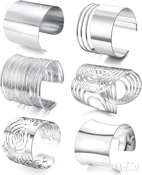 Комплект от 6 гривни за жени неръждаема стомана широки регулируеми НОВИ, снимка 1