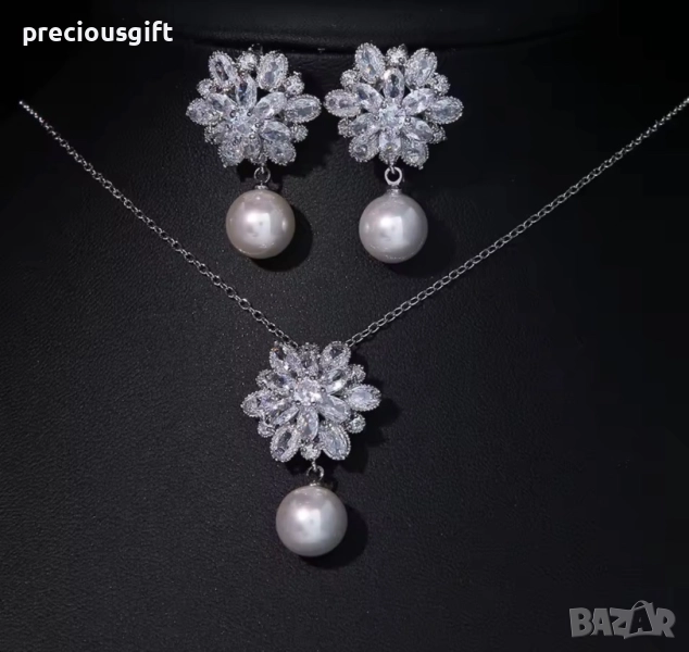 Комплект бижута от неръждаема стомана - колие и обеци, снимка 1