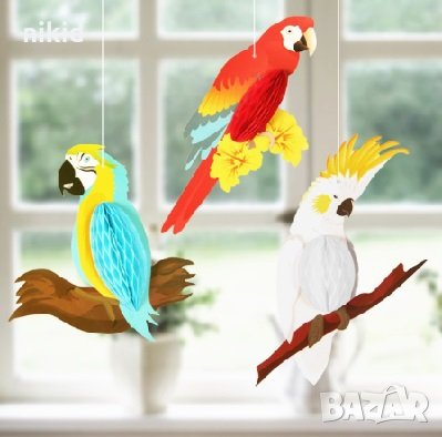 3D 3 бр папагал папагали от картон украса декор парти рожден ден , снимка 1