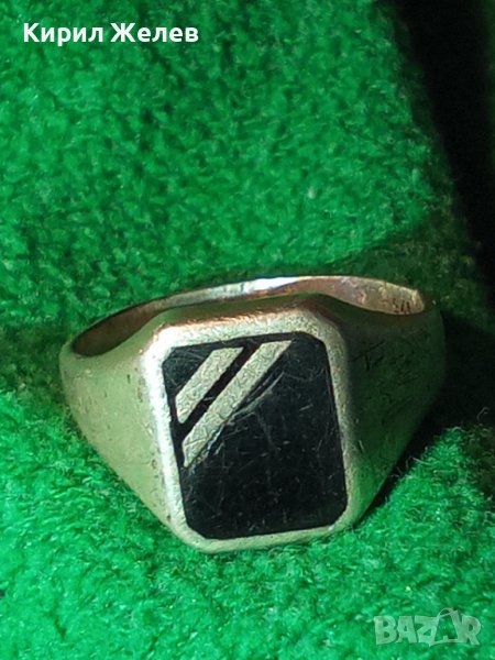 СРЕБЪРЕН РЕТРО ПРЪСТЕН СРЕБРО 925 АНГЛИЯ с ШЛИФОВАН ЧЕРЕН ОНИКС ЮВЕЛИРНА АРТ ДЕКО ИЗРАБОТКА 40629, снимка 1
