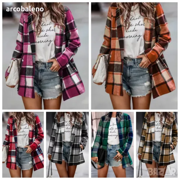 Дамски отворен моден блейзър с кариран принт, 6цвята , снимка 1