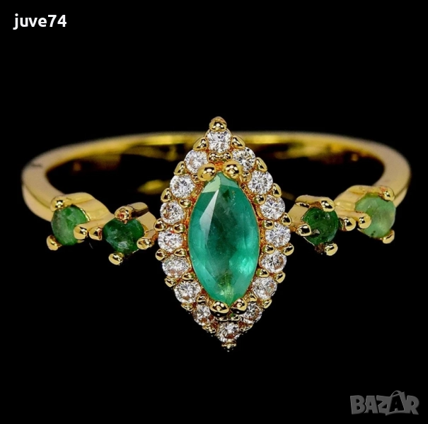 СРЕБЪРЕН ПРЪСТЕН С ИЗУМРУДИ (ЗАМБИЯ), снимка 1