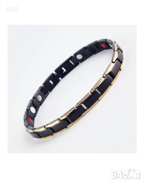 Гривна от неръждаема стомана в 2 тона с магнити, турмалин, германий и отрицателни йони, BLA040, 20,5, снимка 1