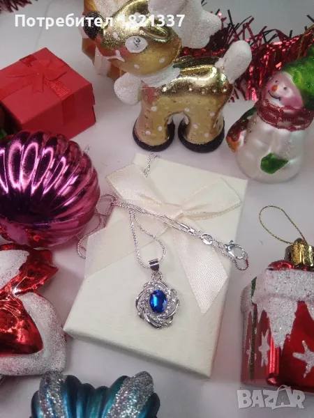 Сребърно колие с кристали , снимка 1