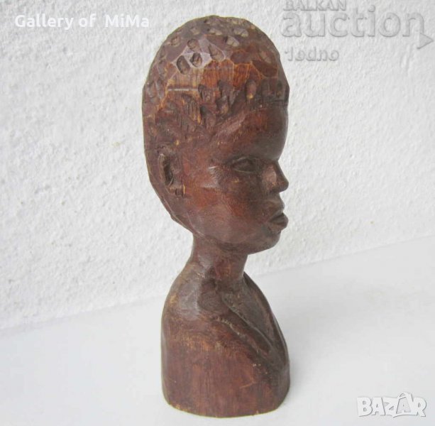 Момче глава Дърворезба малка пластика статуетка бюст фигура, снимка 1