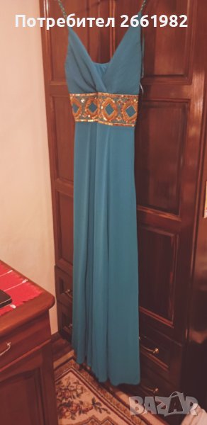 Разкошна тюркоазена дълга рокля, снимка 1