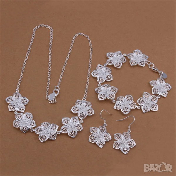 Сребърен комплект цветя филигран, снимка 1