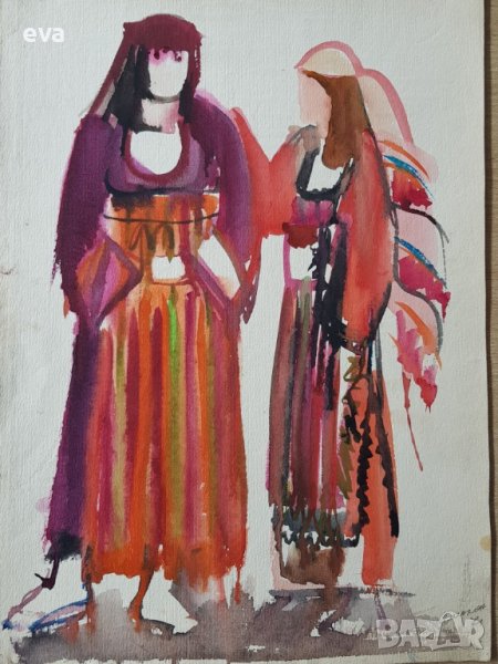 Калина Тасева Родопски носий Смолян 1971г акварел, снимка 1