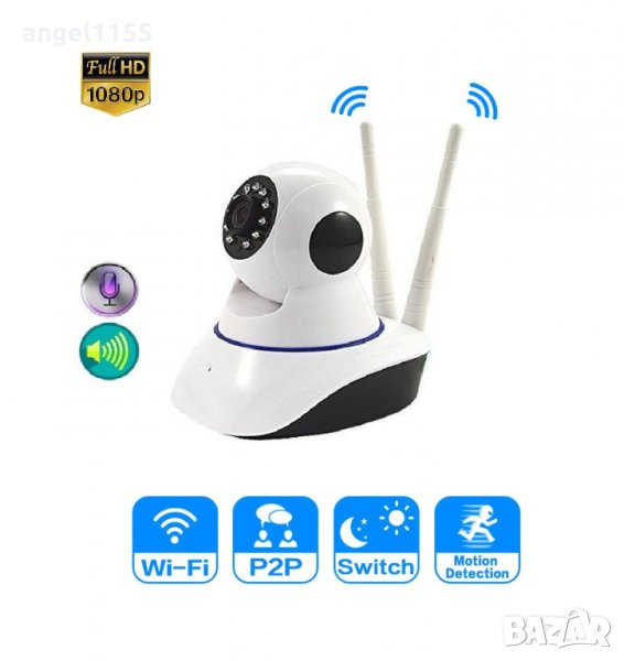 P2P Wifi Lan IP Безжична с нощно виждане camera Бебефон видеонаблюдение 1080p FullHD, снимка 1