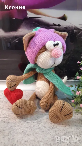 Подаръци за Св. Валентин. Плетена играчка Котка /Марсик/, Ръчно изработена, снимка 1