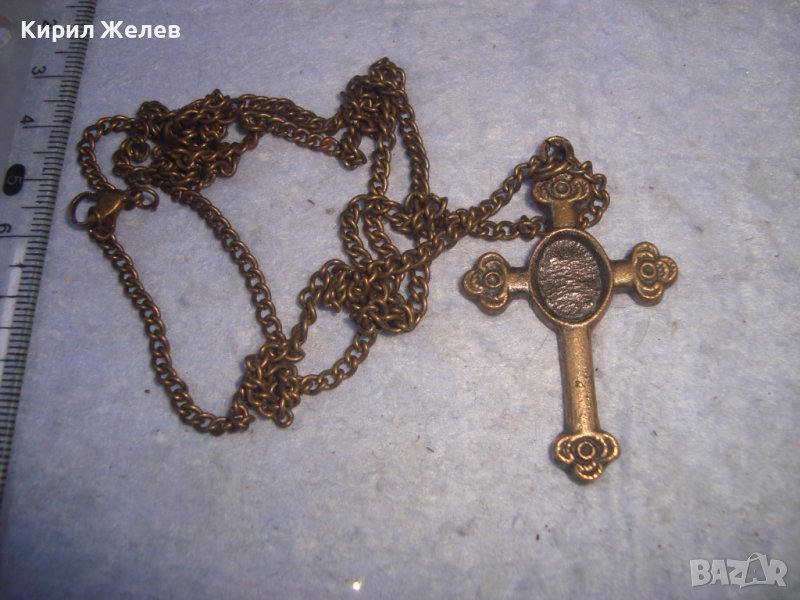 КРАСИВО МЕСИНГОВО ВИНТИДЖ КРЪСТЧЕ - КОЛИЕ със СИНДЖИРЧЕ 14910, снимка 1