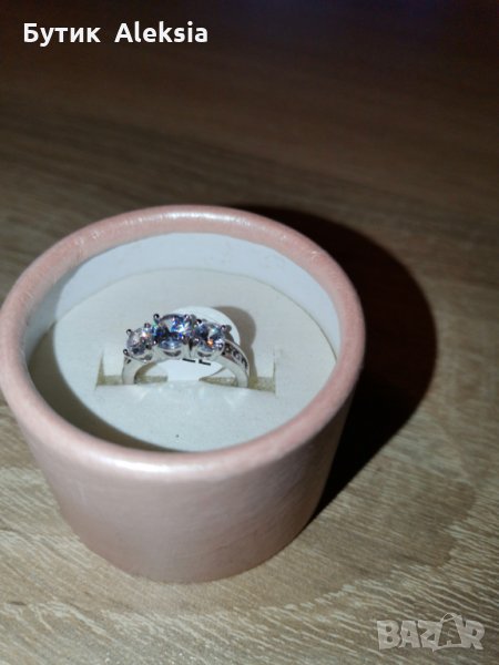Промо! Дамски годежни пръстени сиви посребрени с австралииски кристали , снимка 1