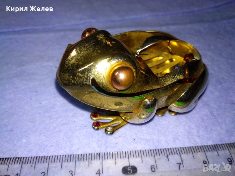 СТАРА ПОЗЛАТЕНА МЕТАЛНА КЪСМЕТЛИЙСКА ЖАБКА - КУТИЙКА За СКЪПОЦЕННОСТИ ФИГУРКА 41330, снимка 1