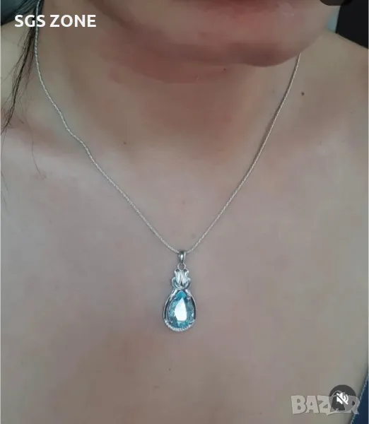 Сребърна Висулка с Небесно Син Топаз, снимка 1