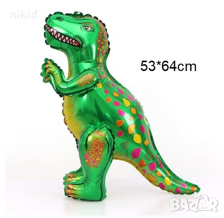 Голям прав зелен динозавър фолио фолиев балон хелий въздух парти, снимка 1