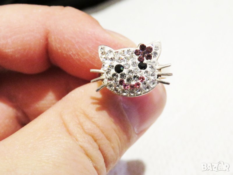 Дамски сребърен пръстен нежен и красив със сладко котенце, котка сребро, снимка 1