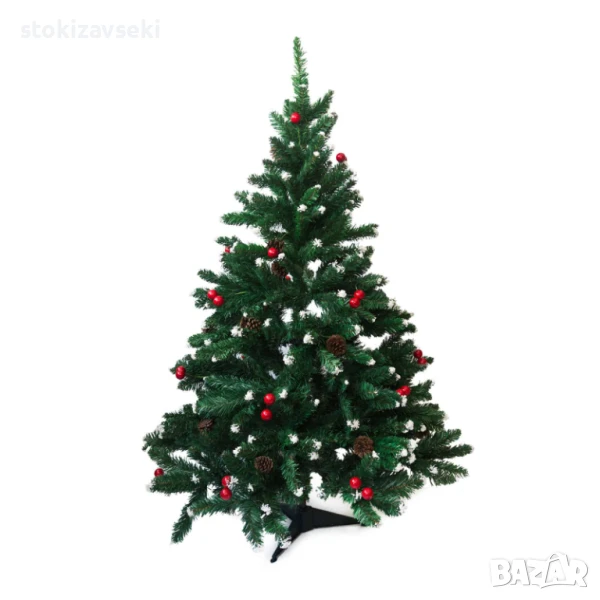 Изкуствена елха с декоративен сняг и шишарки, 150см, снимка 1