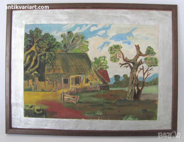 Антикварна Картина масло върху картон, снимка 1
