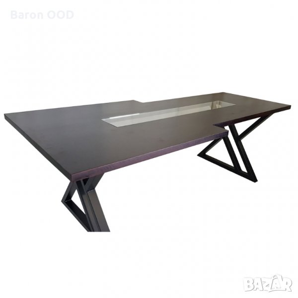 Конферентна маса от масивно дърво Ясен и вградено стъкло Луксор, снимка 1