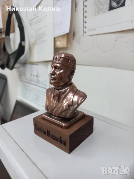 Статуетка-сувенир "бюст на Бенито Мусолини".Медна галванопластика., снимка 1