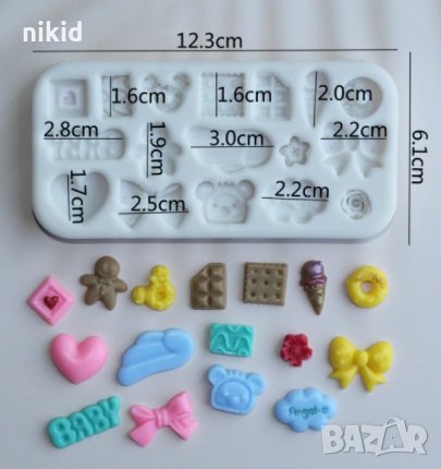 Микс 1 ситни фигурки панделка baby лакомства шоколадче сладолед силиконов молд форма фондан смола, снимка 1