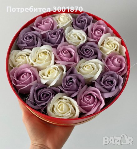 Аранжирани сапунени рози в кутии за подарък букет цветя