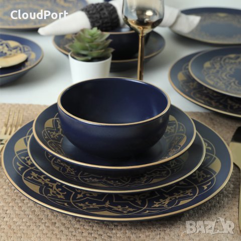ПЪЛЕН СЕРВИЗ ЗА МАСА, KERAMIKA, GOLD, 24 ЧАСТИ, КЕРАМИКА, ЖЪЛТО/ СИН, снимка 9 - Сервизи - 43582732