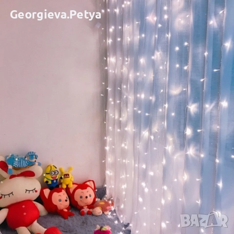 Коледна украса - LED светеща завеса, 300x60 см. Цветове - жълт и многоцветен Дебел кабел, снимка 4 - Декорация за дома - 52648750