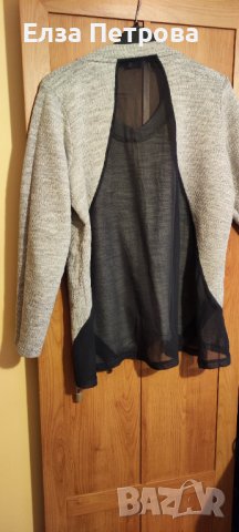 Интересна зимна сива блуза с пайети и тюл на гърба, снимка 2 - Блузи с дълъг ръкав и пуловери - 43244586