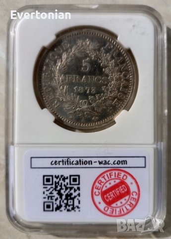 Франция 5 франка 1873 A / сребро, снимка 2 - Нумизматика и бонистика - 37486482