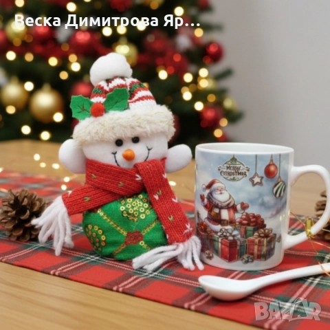 Празничен подаръчен комплект с чаша, лъжичка и снежен човек – готов за подаряване, снимка 5 - Коледни подаръци - 52573971