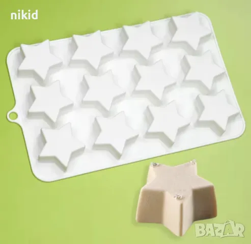 12 едри звезди звезда силиконов молд форма фондан шоколад гипс декор бонбони, снимка 4 - Форми - 48986736