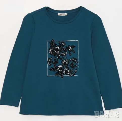 Нова с етекет тъмно синя блуза с щампа отпред, 3ХЛ