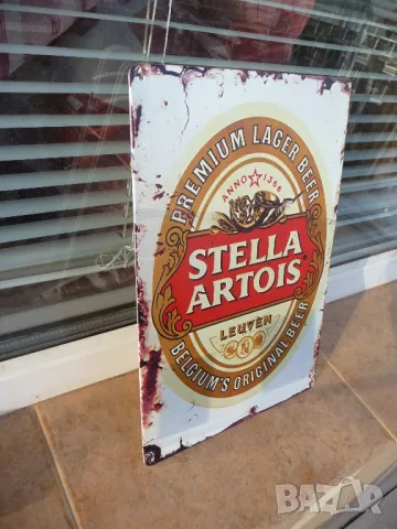 Метална табела бира Stella Artois Белгия хубава етикет барман, снимка 2 - Рекламни табели - 49832777