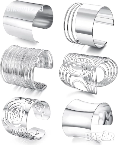 Комплект от 6 гривни за жени неръждаема стомана широки регулируеми НОВИ