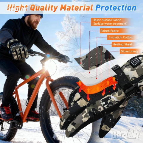 Акумулаторни отопляеми ръкавици Lychee Camouflage, 7.4V, 22.2Wh бързо нагряване, снимка 4 - Ръкавици - 52454364